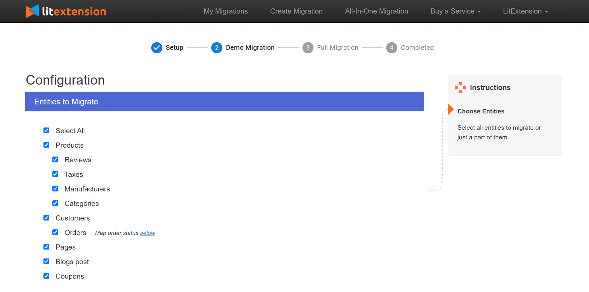 Choose Entities to Migrate