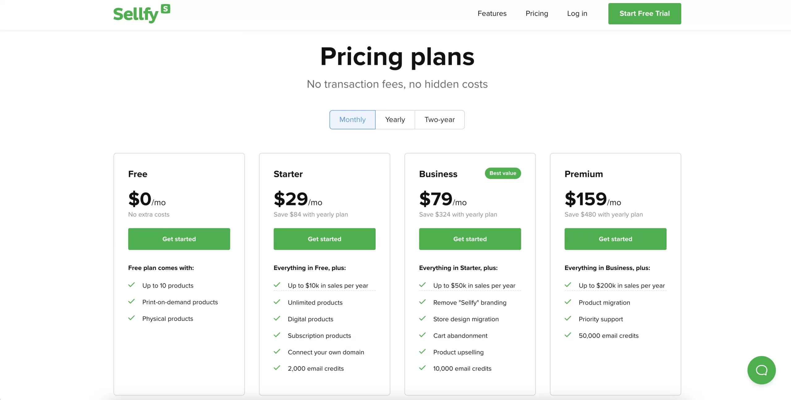 Sellfy Pricing Plans