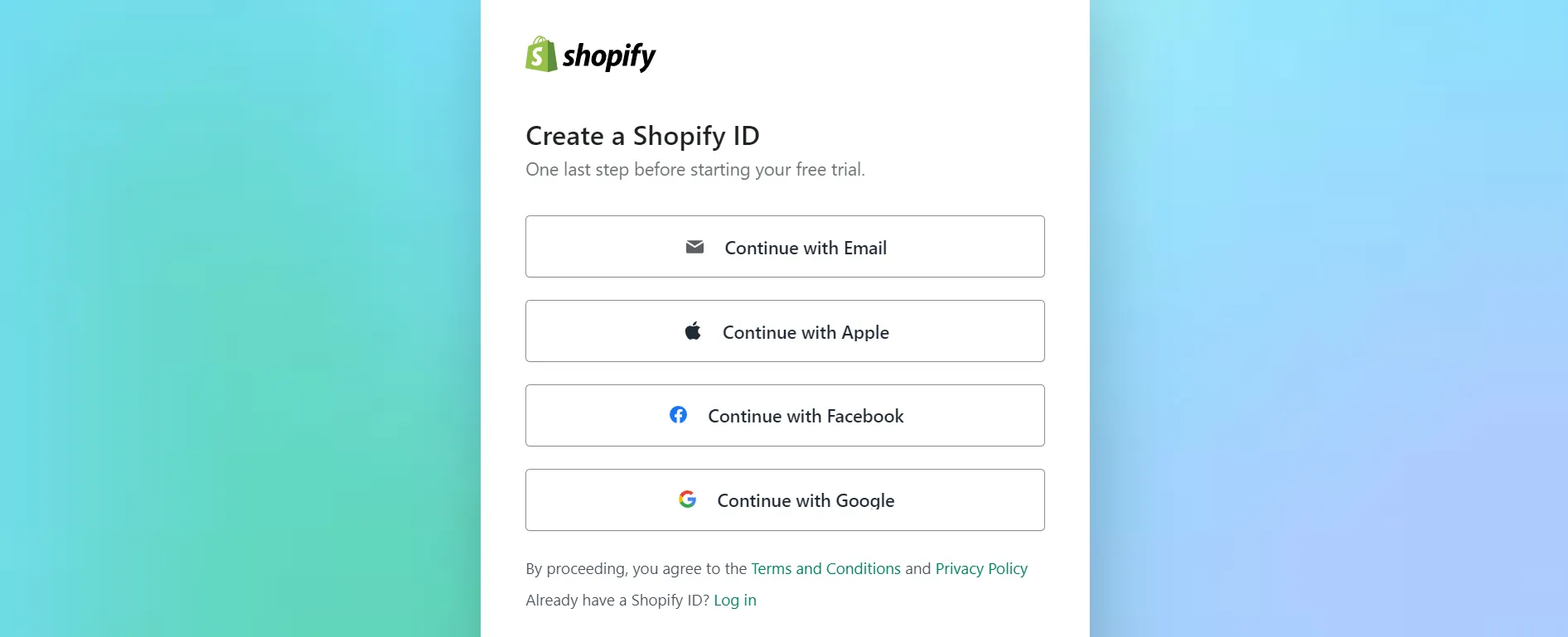Create Shopify account