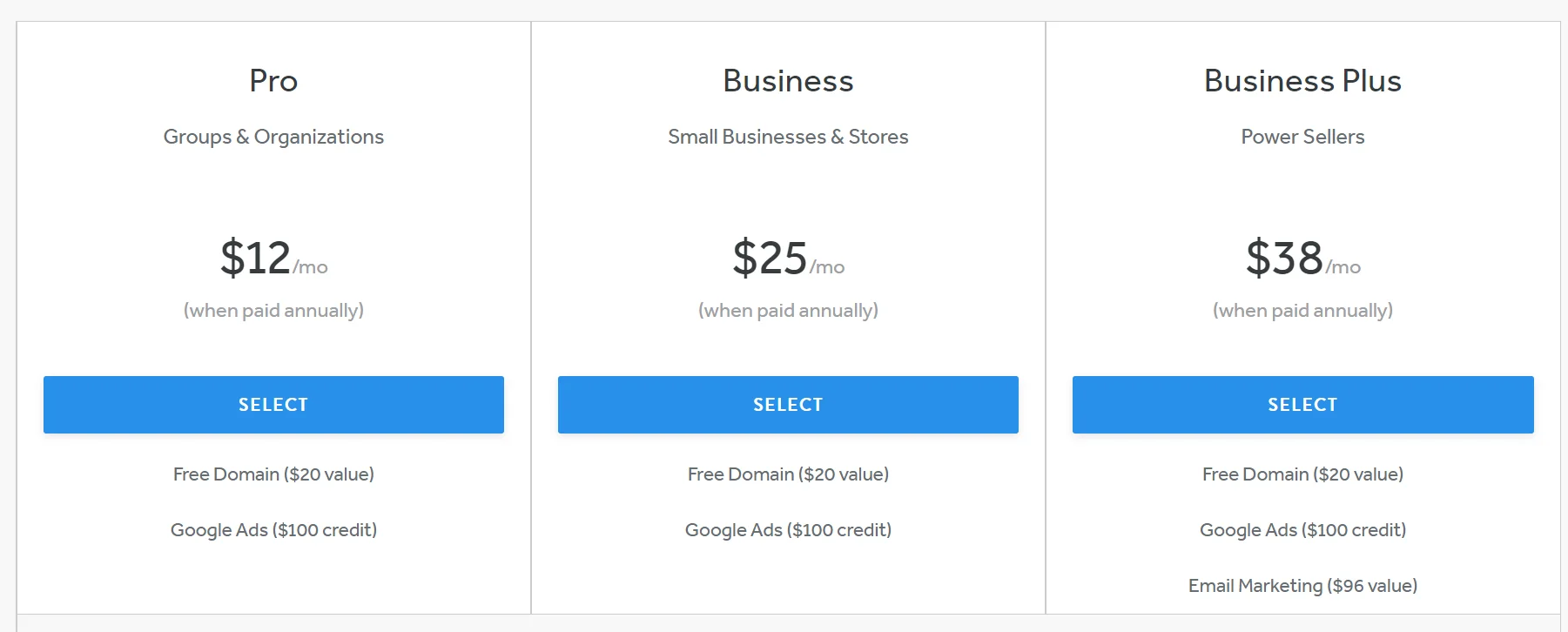 Weebly pricing