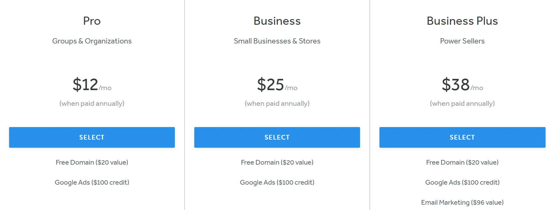 Weebly Pricing