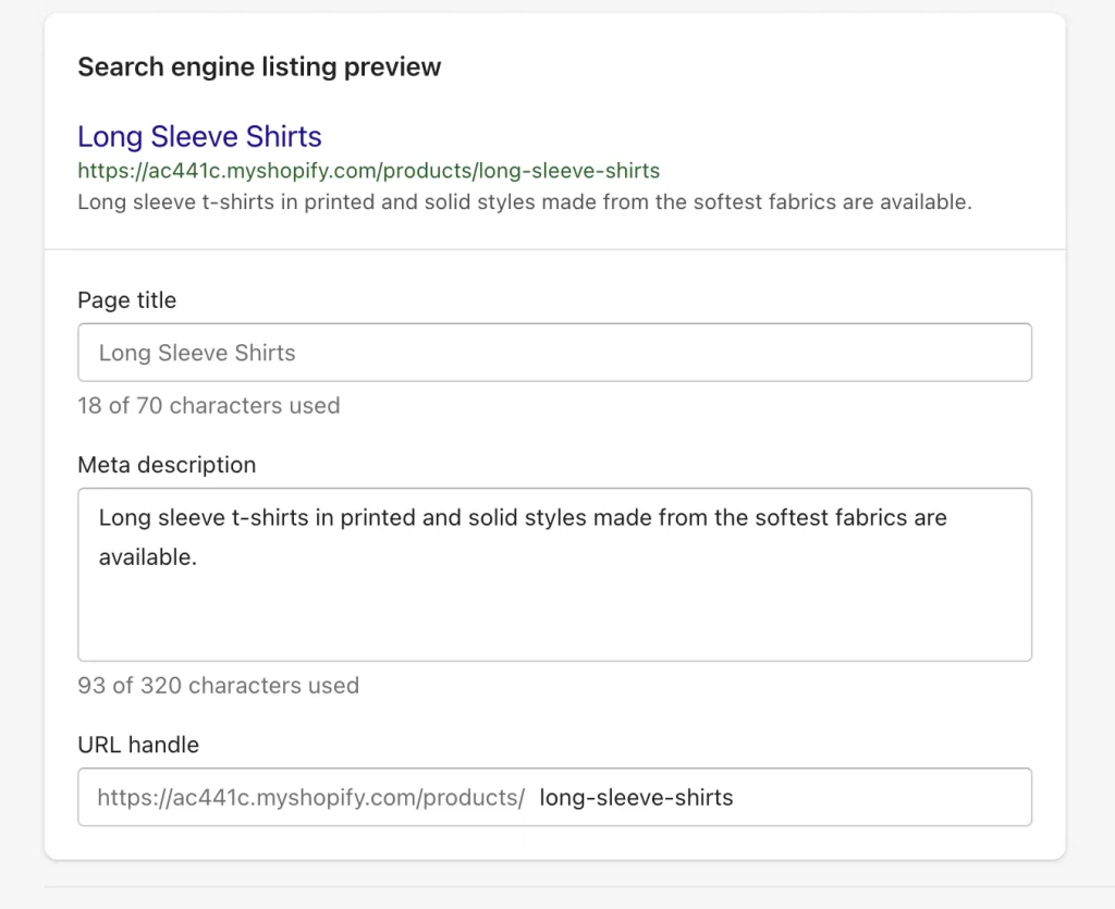 Shopify products meta title & meta description