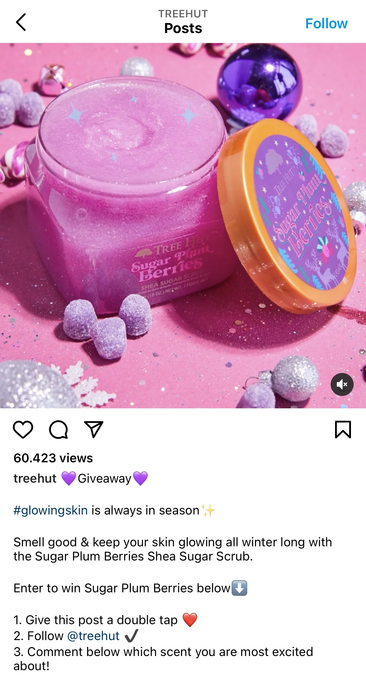 Tree Hut's giveaway Instagram post - October 2021