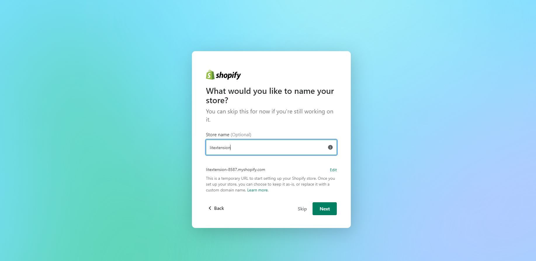provide Shopify with your store's name