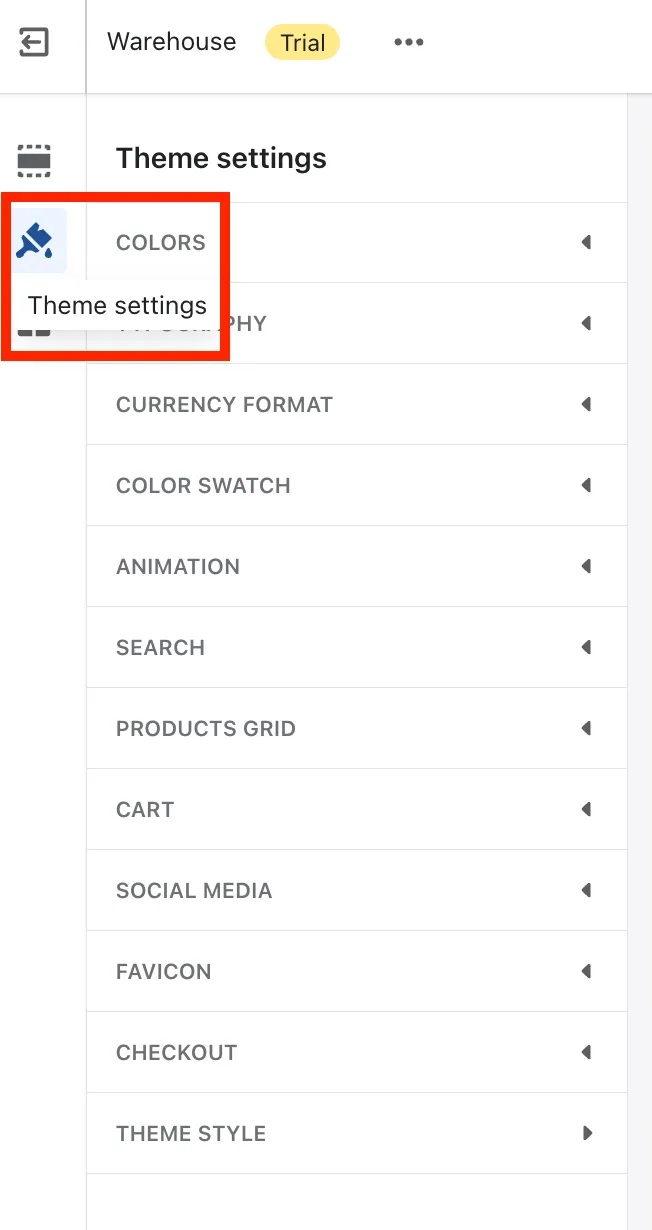 Theme settings