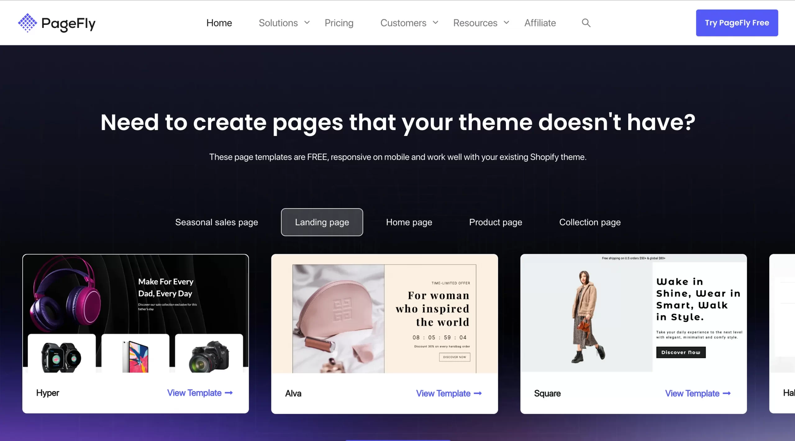 shopify landing page builder pagefly