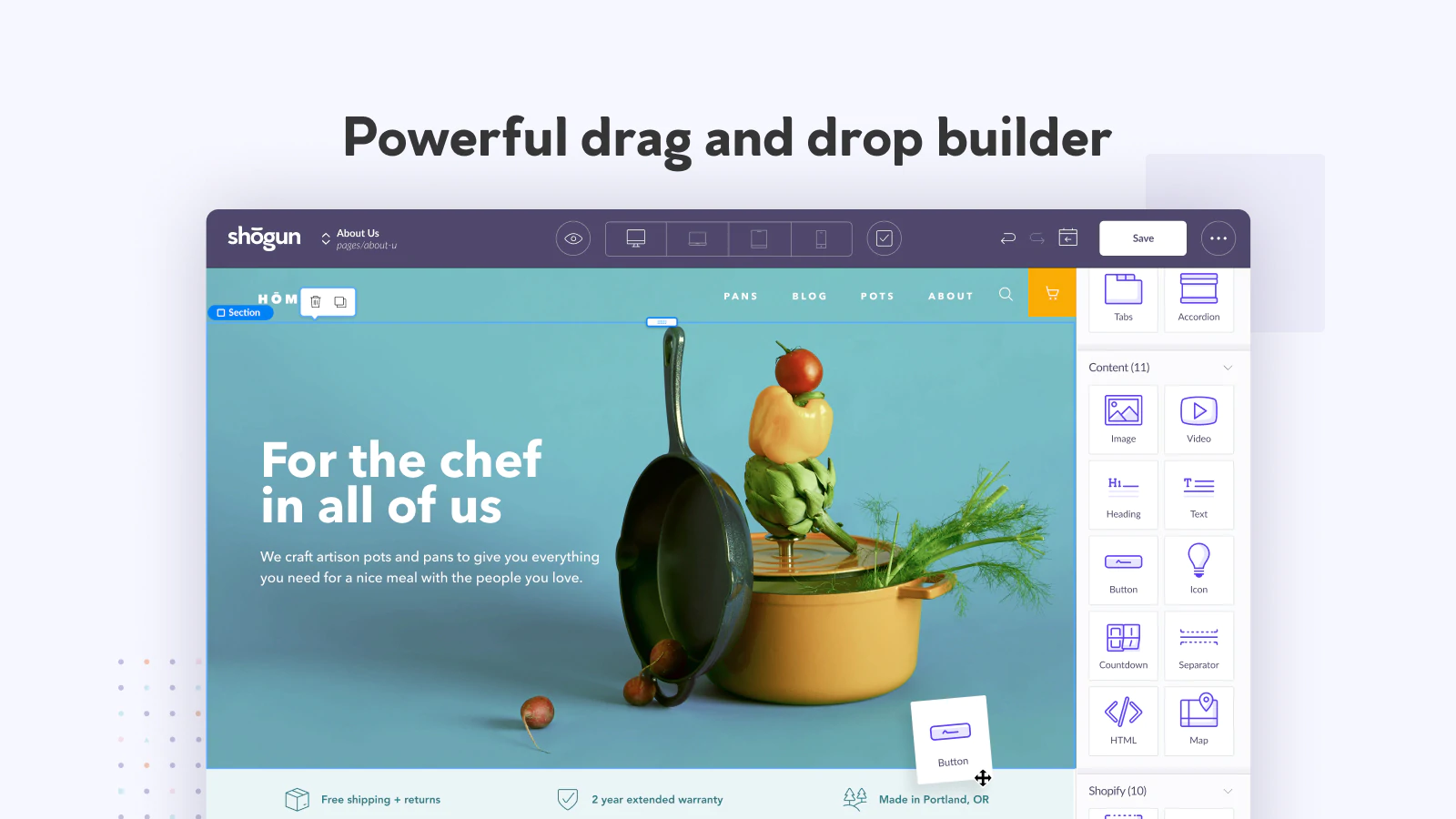 Shogun - one of the best free Shopify page builders