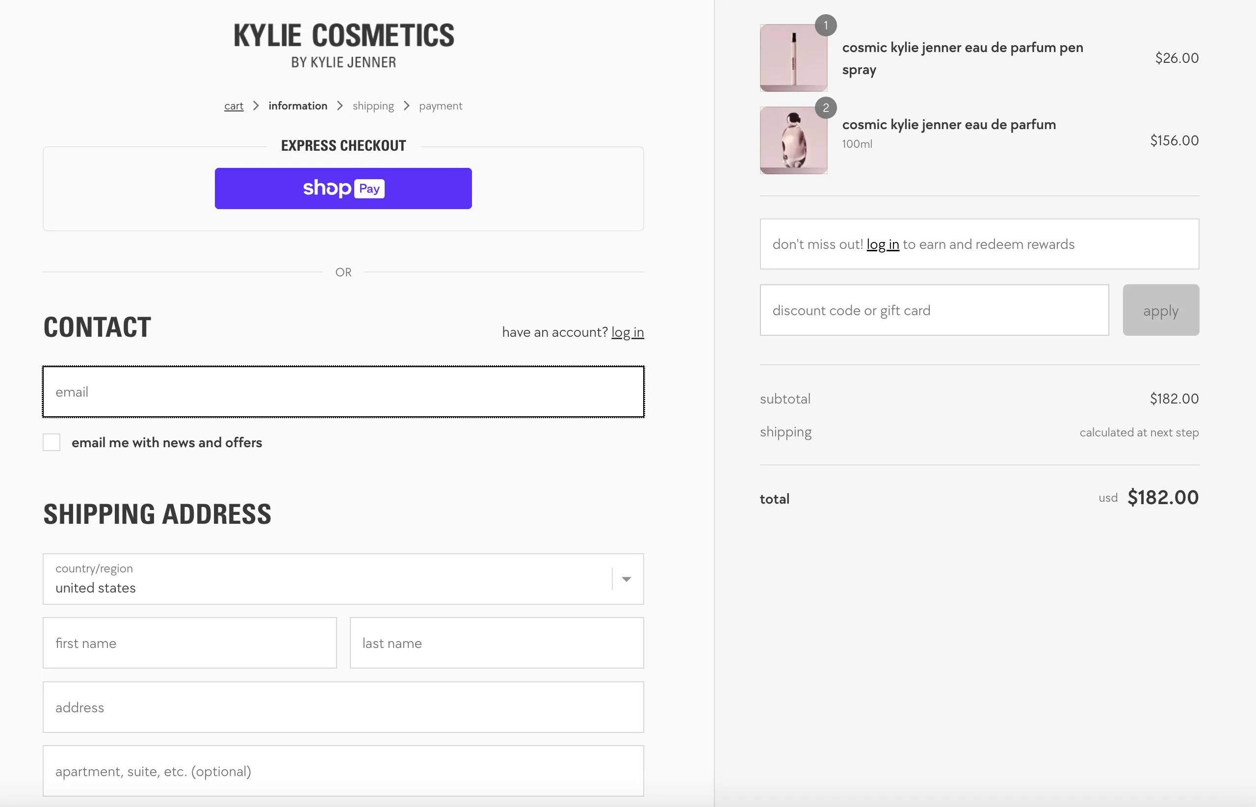An example of Shopify checkout page