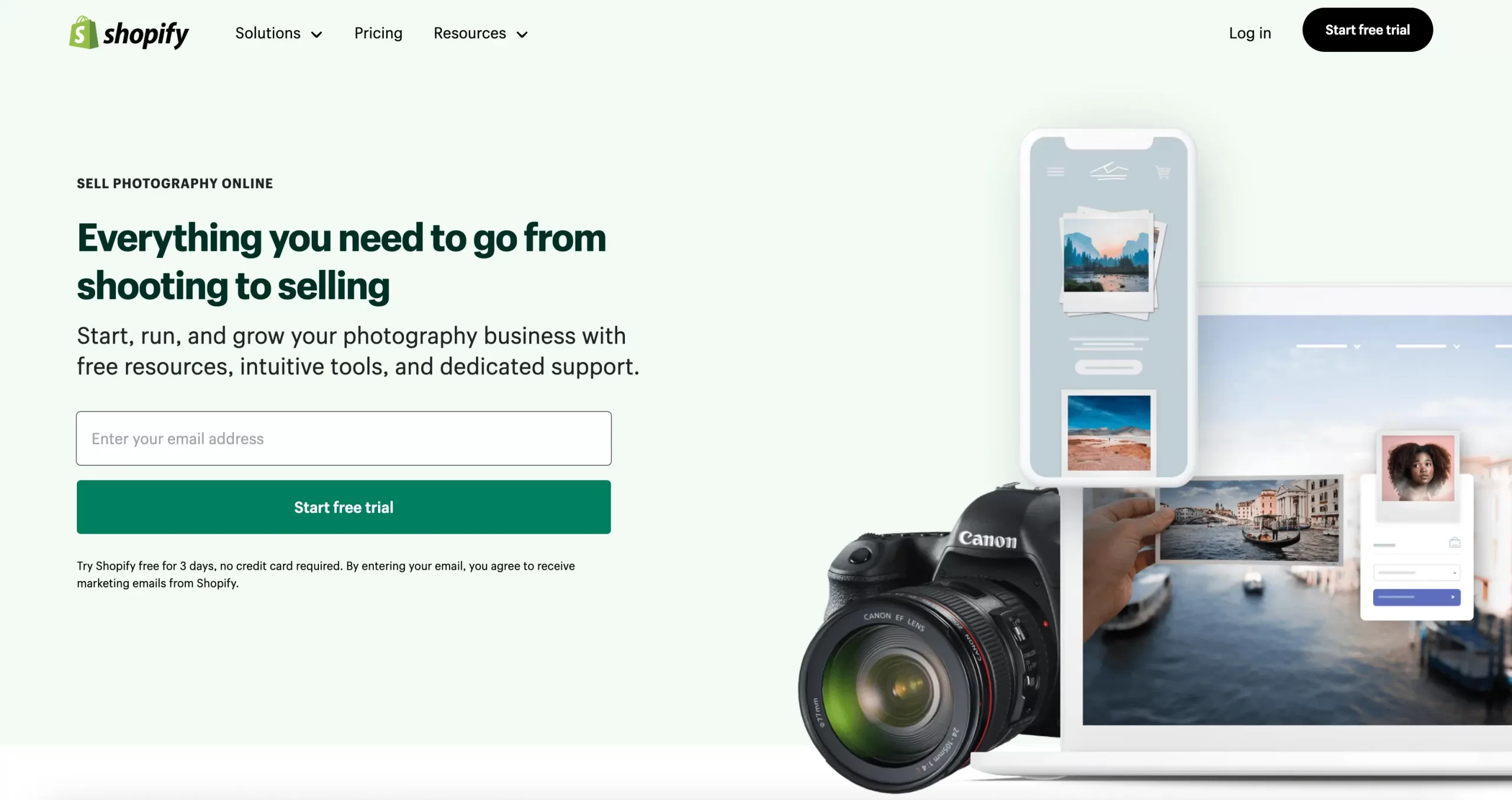 best website builder for photographers - Shopify