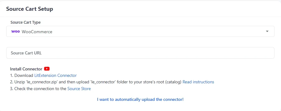 Set up WooCommerce as your Source Cart type