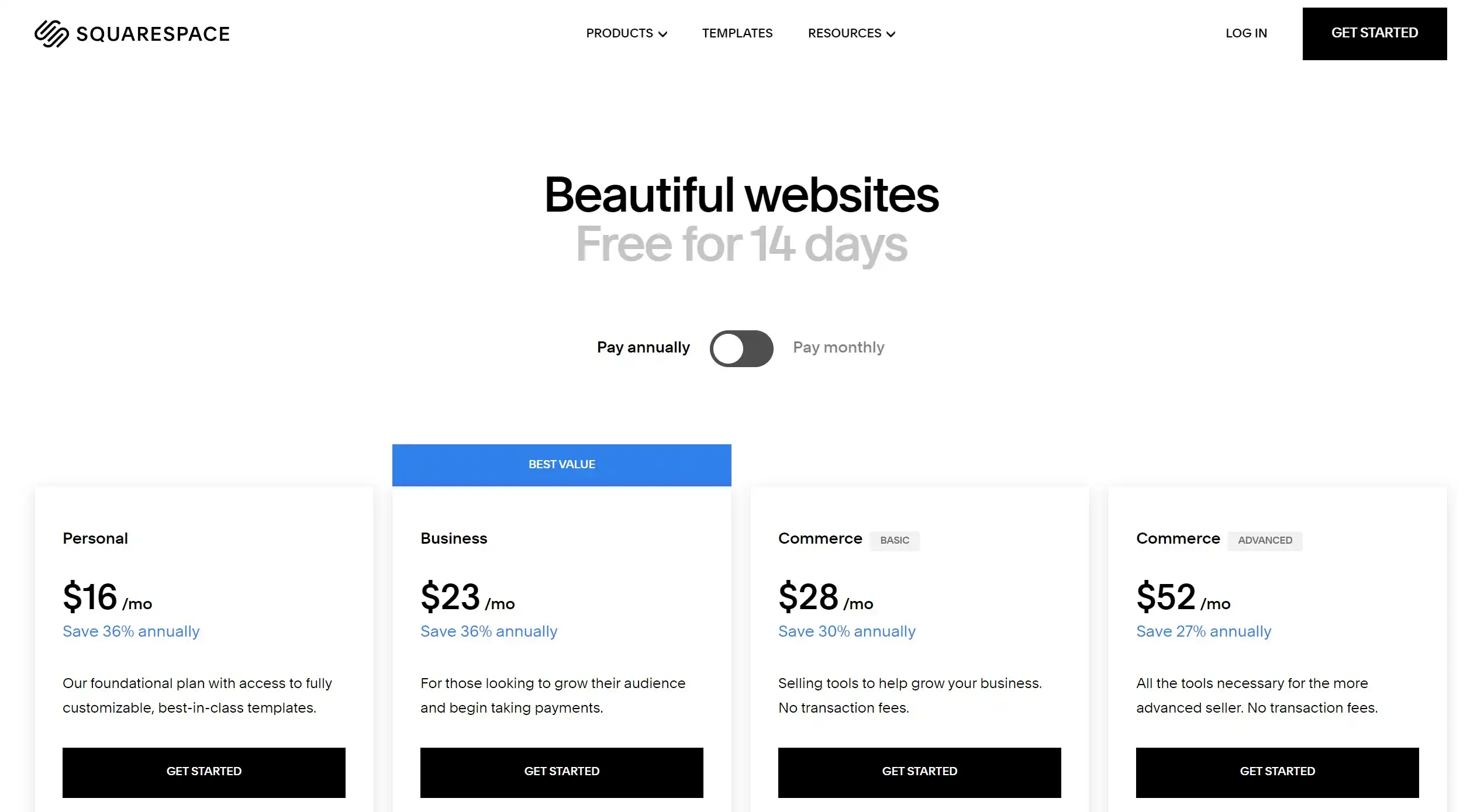 Squarespace pricing