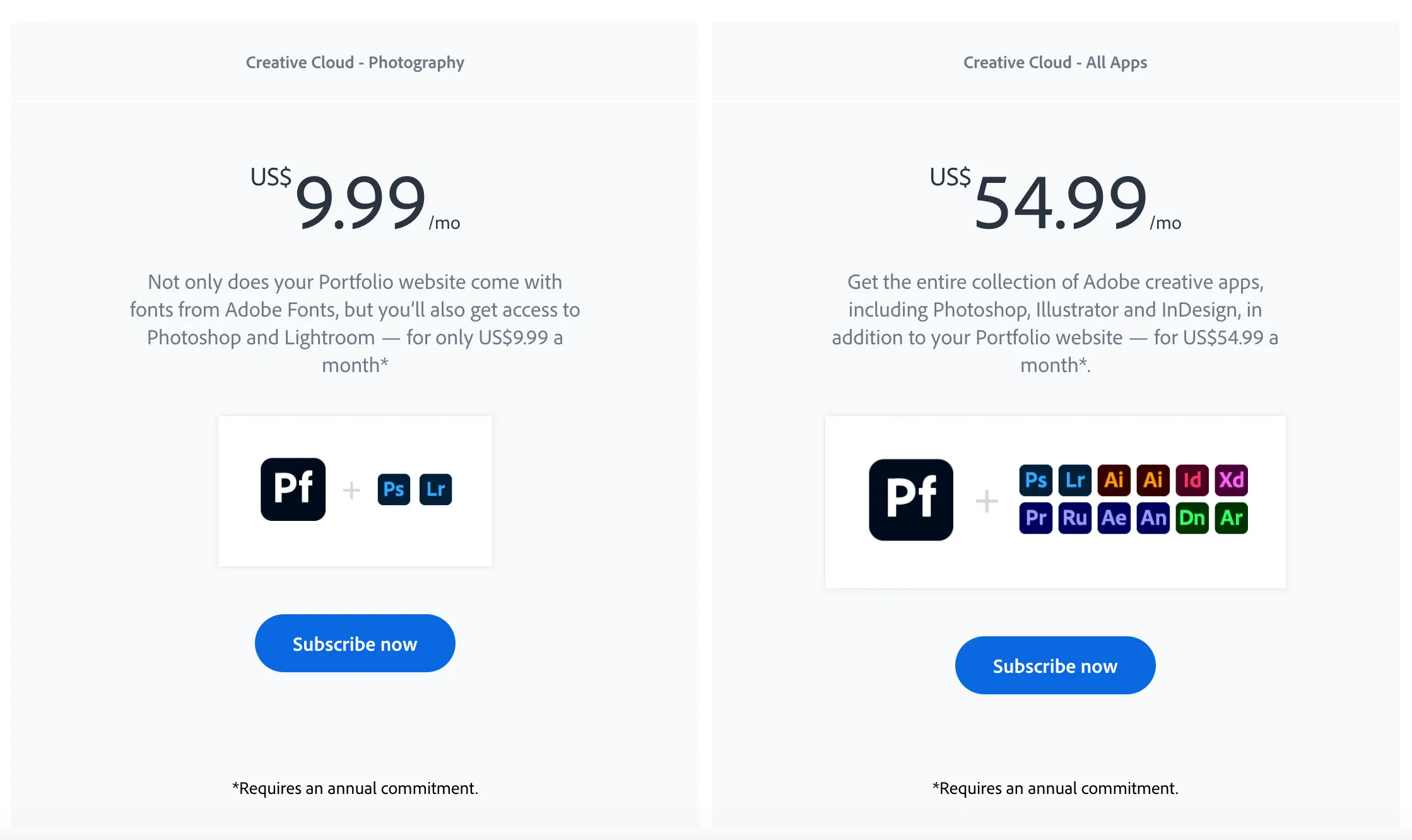 Adobe Portfolio pricing plans