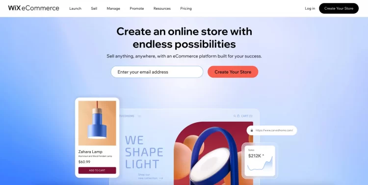 Wix eCommerce homepage