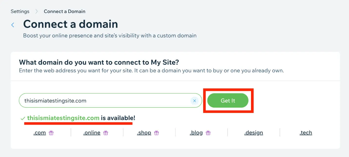Get Wix domain