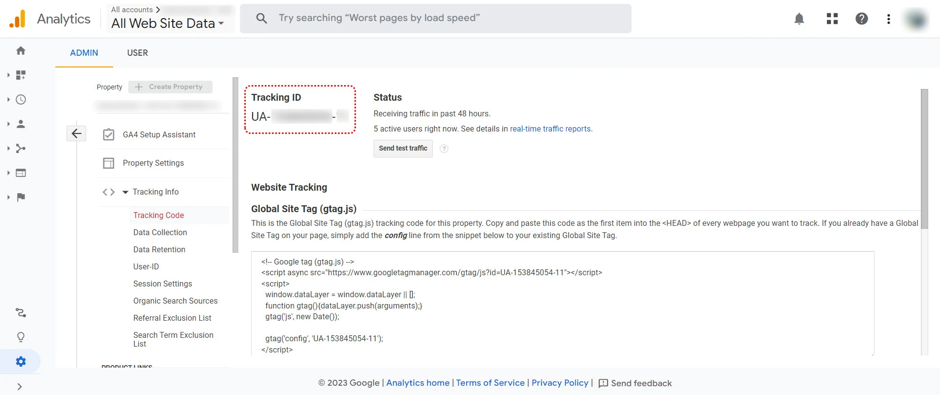 Add tracking code in Google Analytics