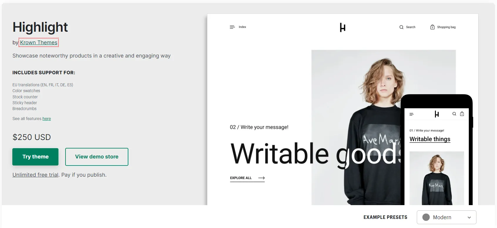 Example of a minimal Shopify theme