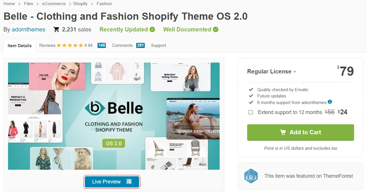 Belle Shopify theme for Shopify clothing stores 