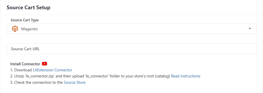 Set up Magento as your Source Cart type