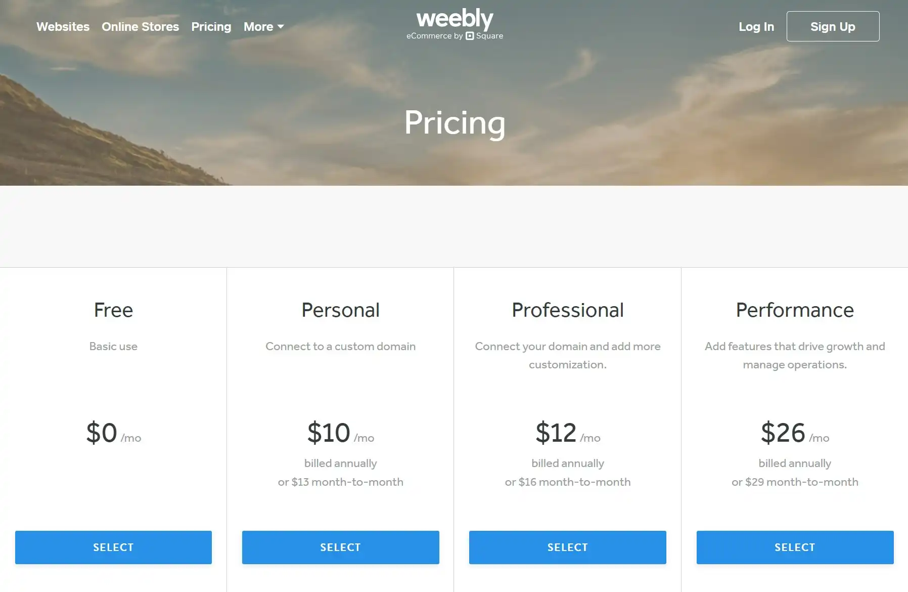 Weebly pricing plan