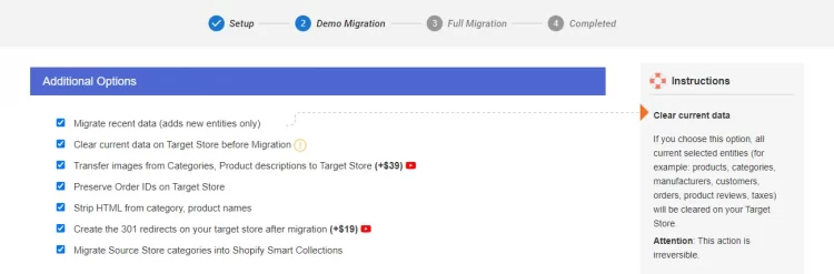 LitExtension Additional Options for migration