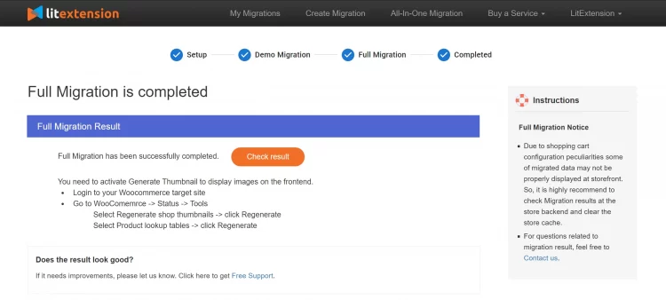 Check migration result