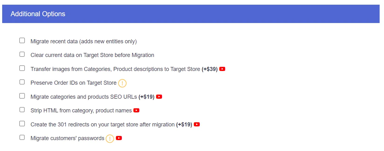 How to import products to WooCommerce additional options