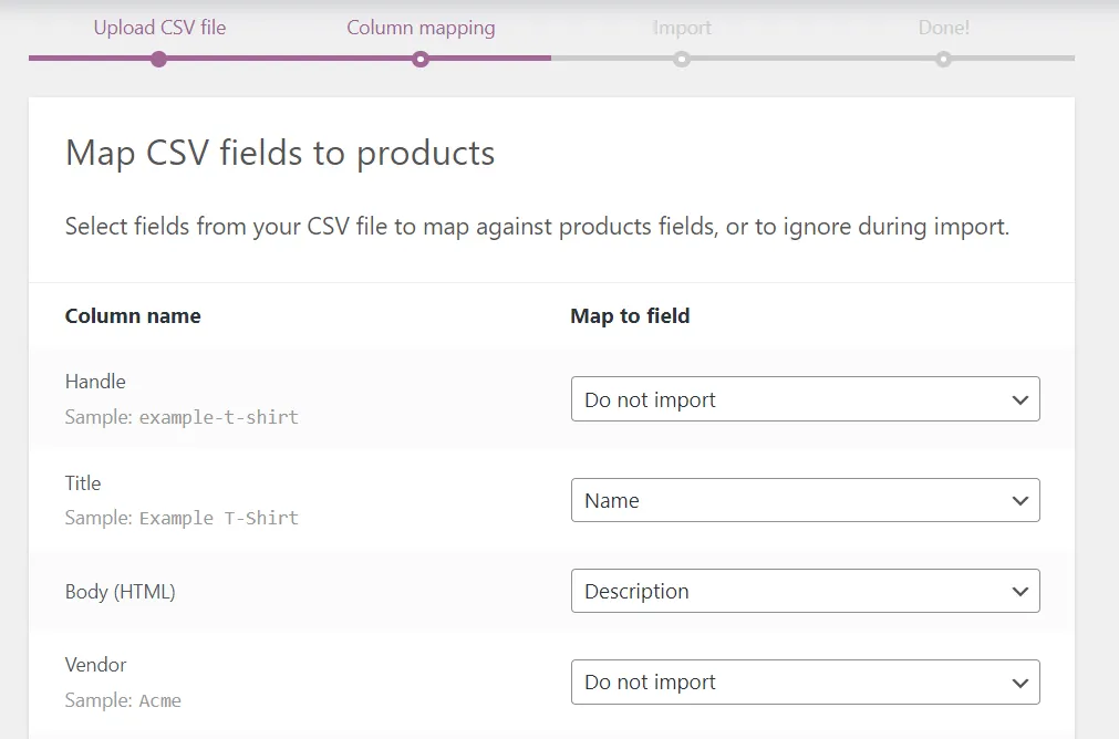 How to import products to WooCommerce match fields