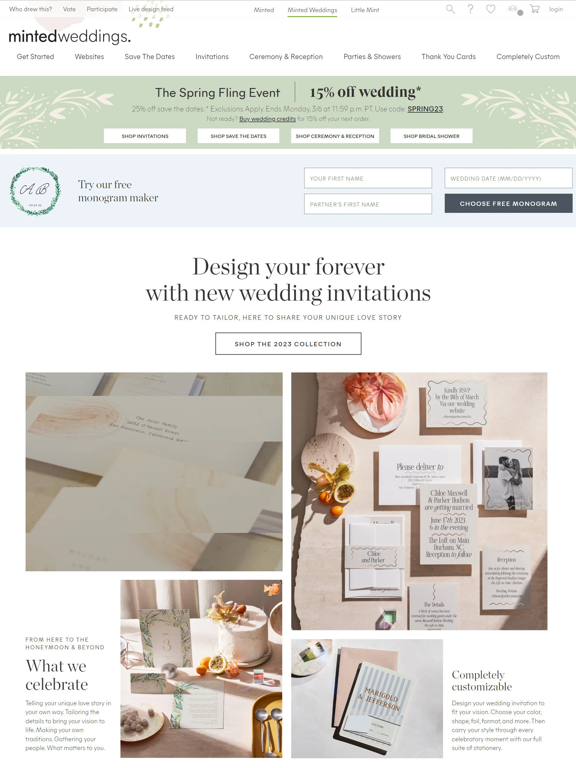 Minted wedding website builder homepage