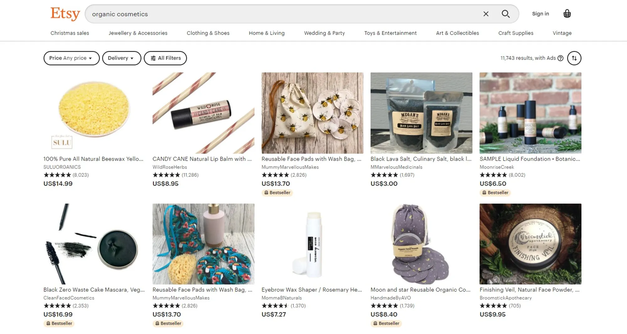 Organic cosmetics on Etsy