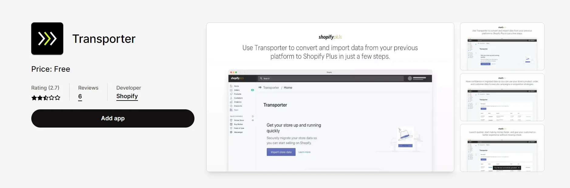 shopify import products tools shopify transporter app