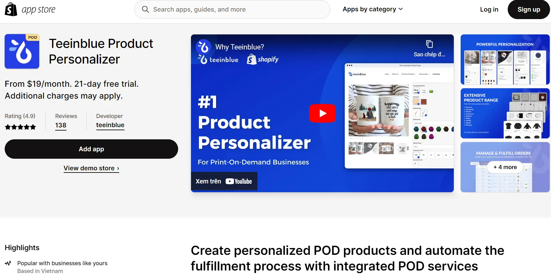 Teeinblue Product Personalizer: best print on demand apps for shopify
