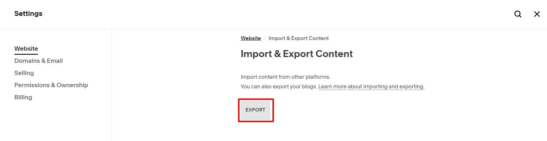 Export Squarespace content