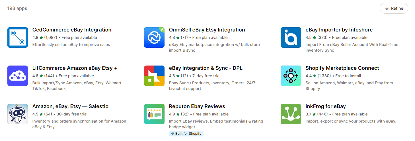 Multichannel selling apps at Shopify app store