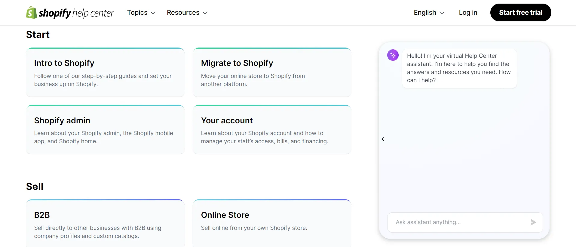 Shopify help center with live chat