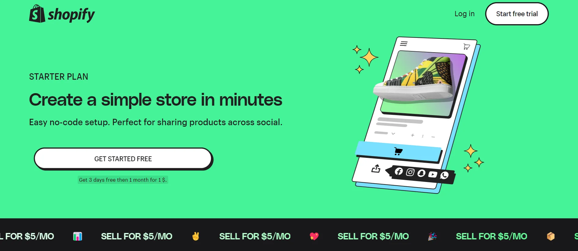 Shopify Starter plan pricing
