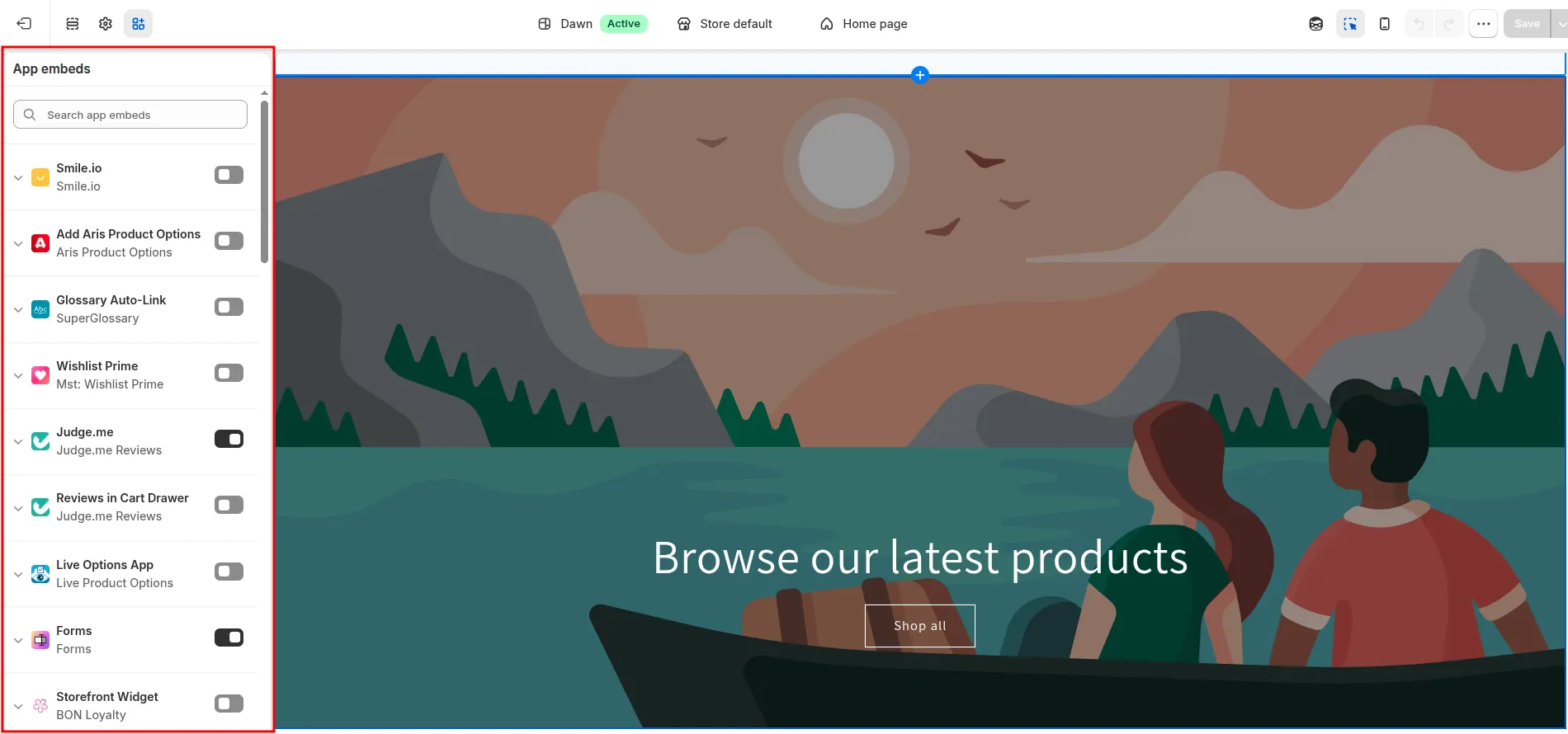 App embeds on Shopify theme