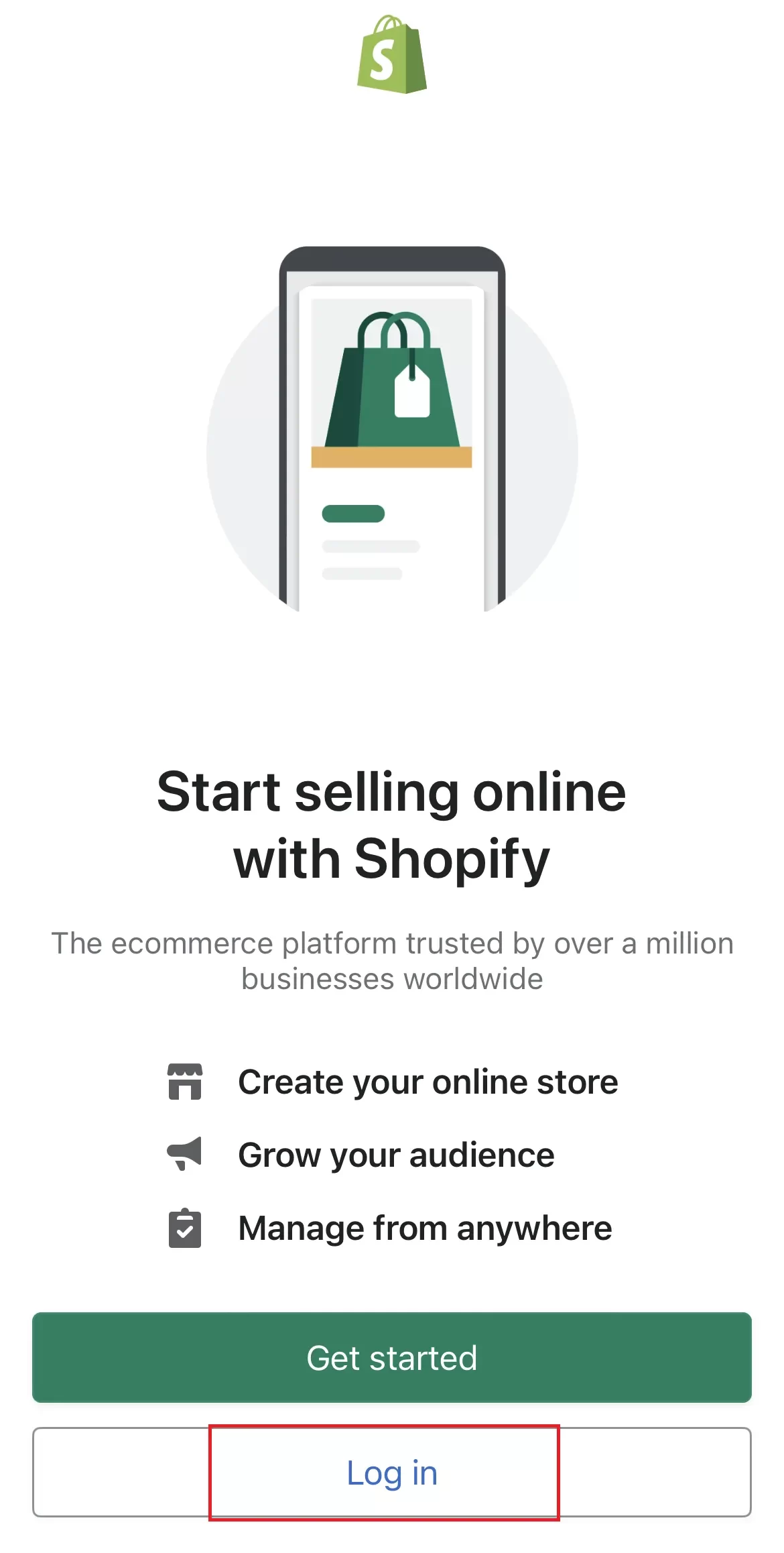 Click on Log in on Shopify app