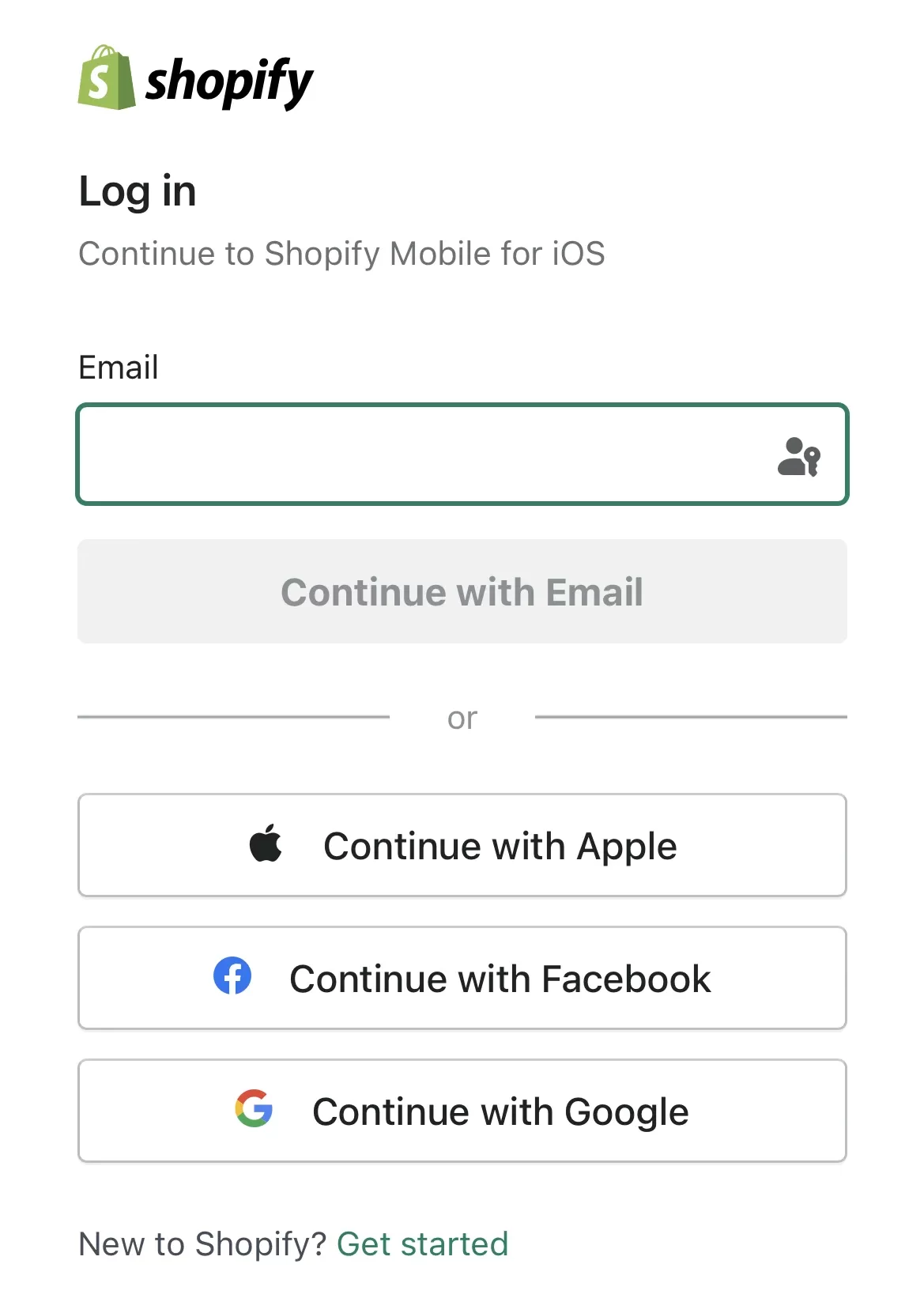 Fill in email address on Shopify app