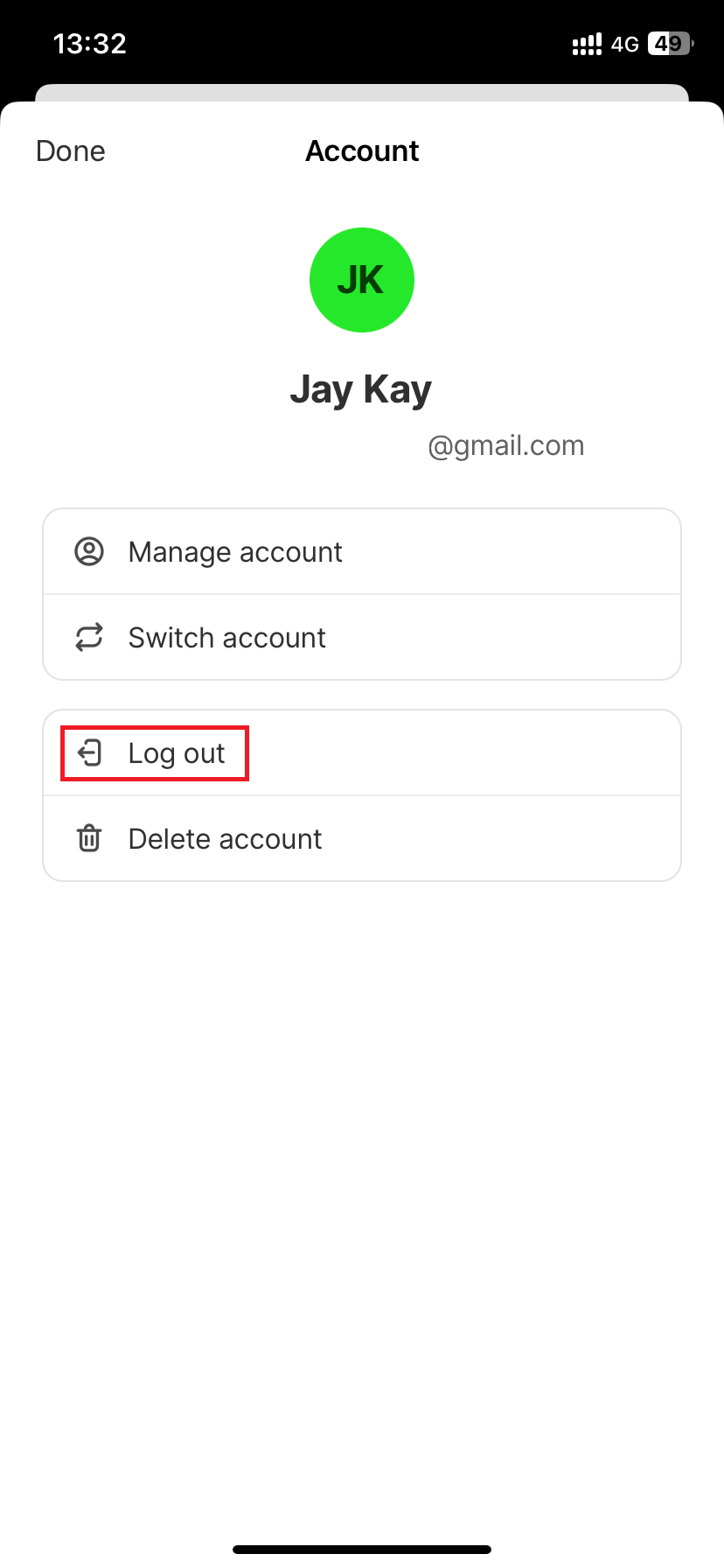 select “Log out”