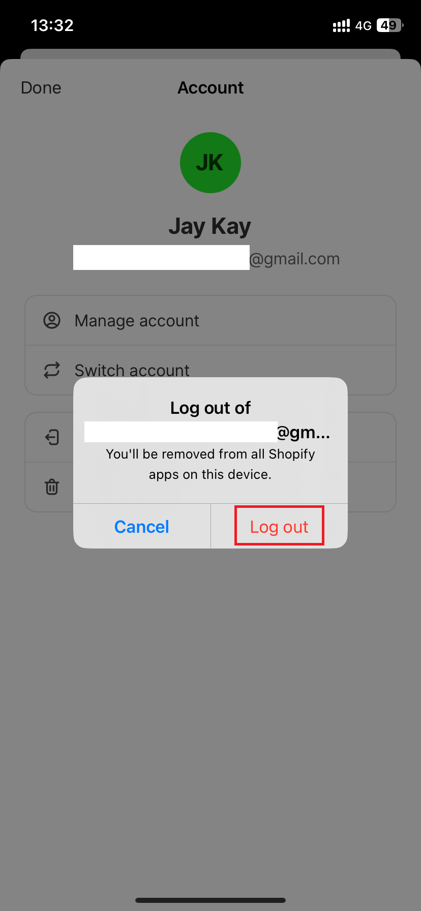 confirm by choosing “Log out”