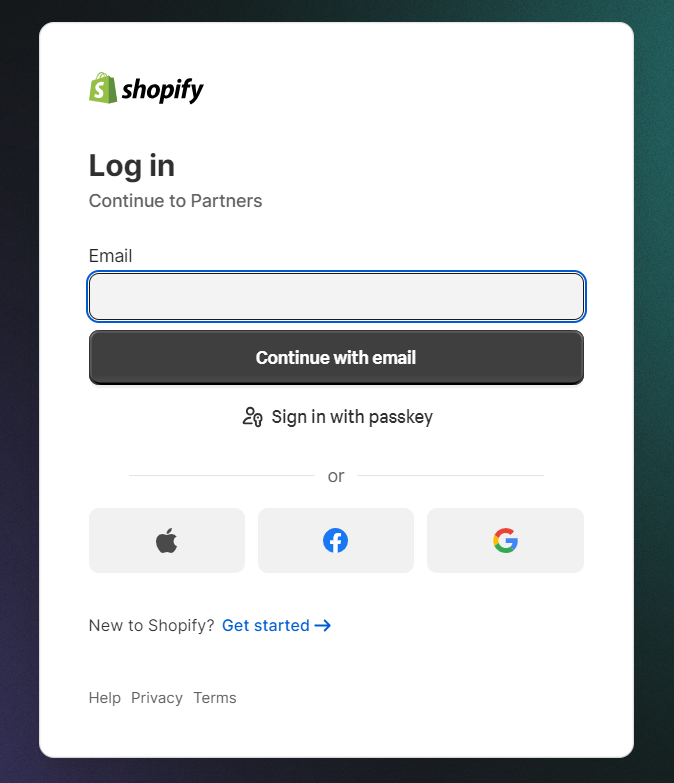 shopify partner dashboard login