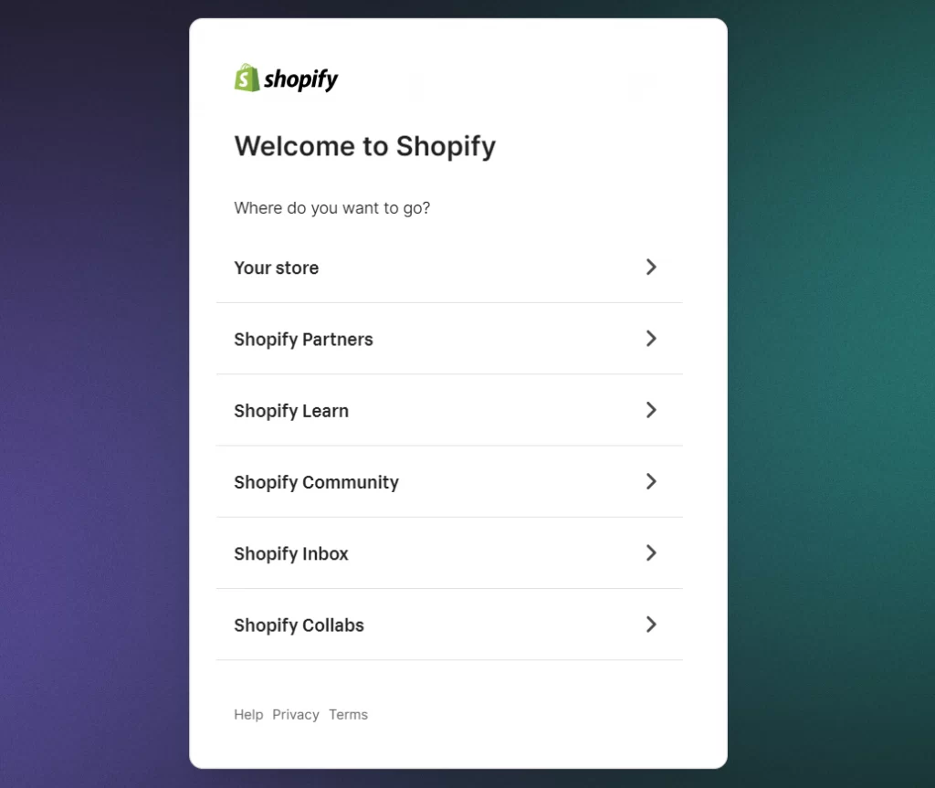 shopify login page