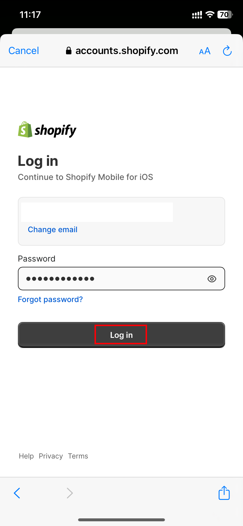 fill in your password and click “Log in”