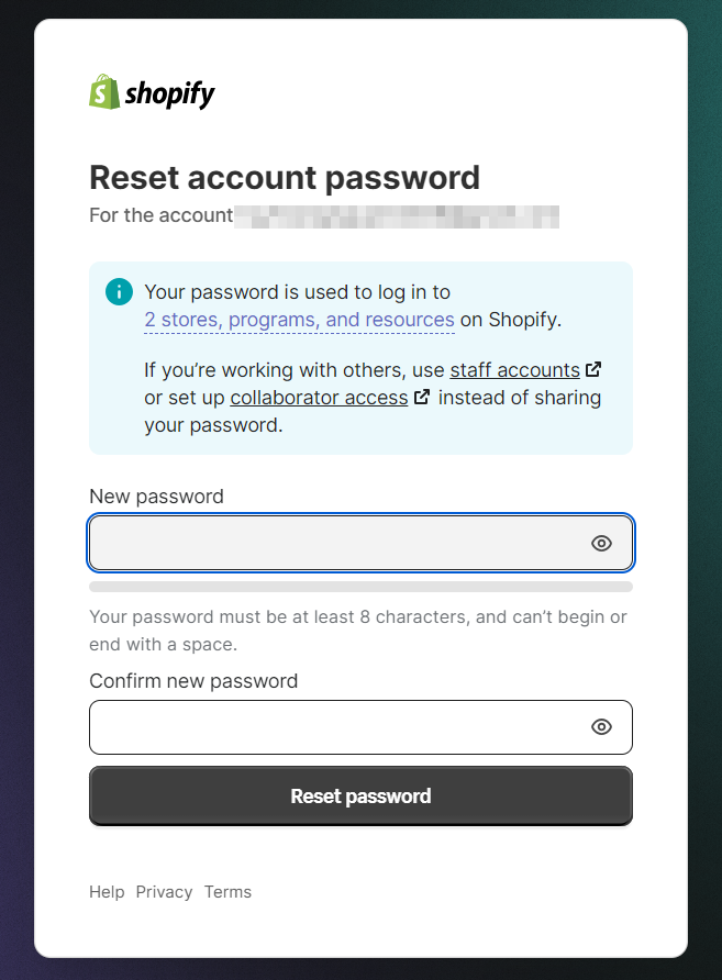 fill in new password