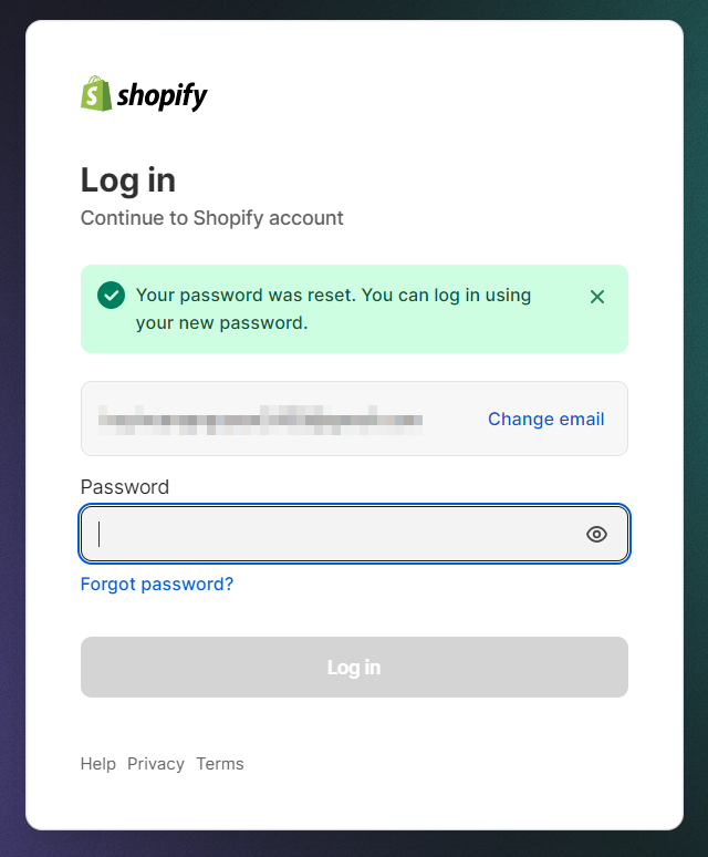login with new password