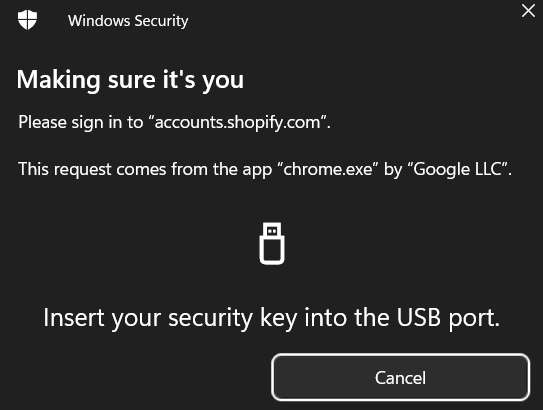 login to shopify with the usb containing passkey