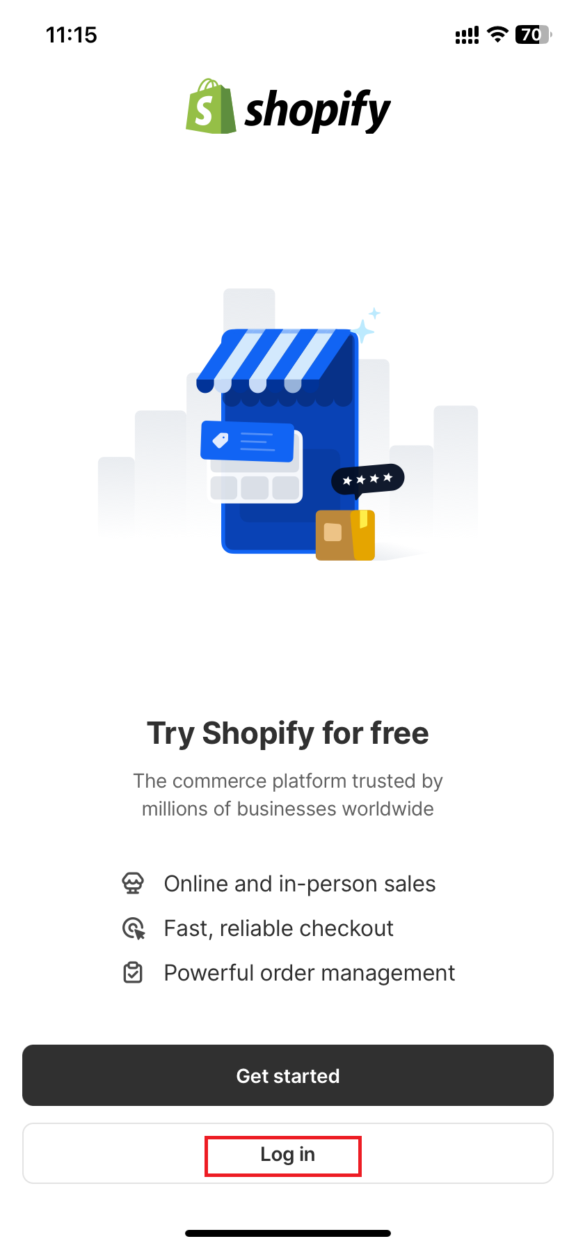 click “Log in” in shopify app