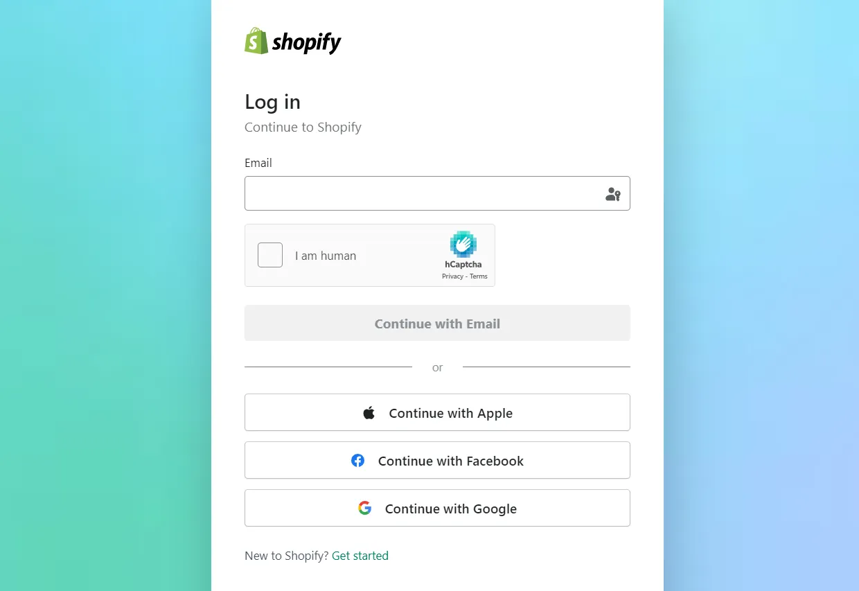 Shopify login page