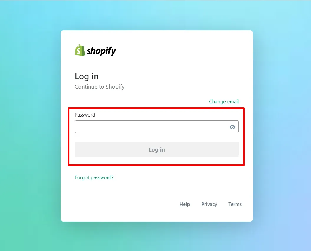 Enter Shopify password