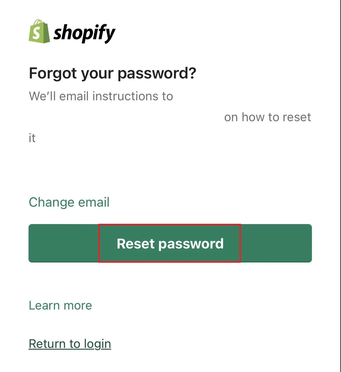 Reset password Shopify app